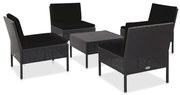 vidaXL 5-delige Loungeset met kussens poly rattan zwart