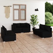 vidaXL 6-delige Loungeset met kussens poly rattan zwart