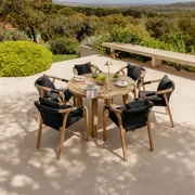 Set Van 120 Cm Ronde Tafel En 6 Tuinstoelen Met Armleuningen In Dubai Acaciahout Grijs – Grafiet & Rustiek Acaciabruin - Sklum