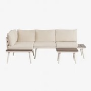 Nadi Aluminium- En Houten Loungeset Met 4-zits Hoekbank En Salontafel Beige – Crème - Beige – Tapioca - Sklum