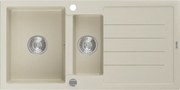 Mexen Andres granitische spoelbak 1,5-komoren met afdruiprek 1000 x 500 mm, beige, chroom sifon - 6515101510-69
