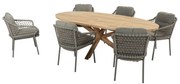 Jura Prado ellips dining tuinset teak 240x115xH75 cm 7 delig olijf 4 Seasons Outdoor