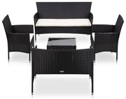 vidaXL 5-delige Loungeset met kussens poly rattan zwart