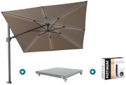 Platinum Challenger Zweefparasol T2 Premium Glow 3x3 m. - Havana Taupe met voet en hoes