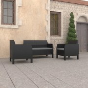 vidaXL 3-delige Loungeset met kussens PP rattan antracietkleurig