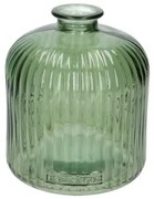 Vaas, groen glas, geribbeld, 18 cm