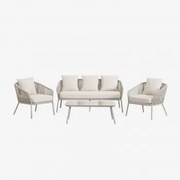 Tuinset Met 2-zitsbank, 2 Stoelen Van Gevlochten Touw En Salontafel Arhiza Groen – Khaki - Sklum