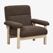 Bernia Gestoffeerde Essenhouten Fauteuil Bouclé Chocolade Bruin - Sklum
