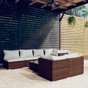 vidaXL 8-delige Loungeset met kussens poly rattan bruin