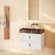 Muebles Murcia badmeubel ribbelfront 80cm wit mat met Dark Emperador wastafel zonder kraangat