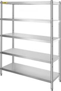 VEVOR Keukenrek, 5 lagen, vrijstaand rek tot 750 kg (150 kg per schap), roestvrijstalen horecarek met verstelbare poten en schappen, robuust rek voor magazijn, garage, werkplaats, 1200 x 455 x 1830 mm