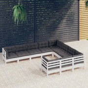 vidaXL 10-delige Loungeset met kussens grenenhout wit