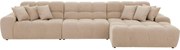 Goossens Excellent Bank Kubus - 30 X 30 Cm Stiksel bruin, stof, 1,5-zits, modern design met chaise longue rechts