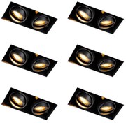 Set van 6 Inbouwspot zwart draai- en kantelbaar Trimless 2-lichts - Oneon Honey