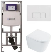QeramiQ Dely Toiletset - 36.3x51.7cm - diepspoel - rimless - Geberit UP320 inbouwreservoir - met Burda frame - softclose toilet zitting 35 mm - glans witte bedieningsplaat - rechthoekige knoppen - wit glans SW1026255 / SW1159505/0701131/SW706187