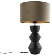 Design tafellamp zwart 16 cm velours kap taupe met goud 35 cm - Alisia