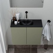 Zaro Polly toiletmeubel 60cm army met zwarte wastafel zonder kraangat