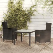 vidaXL 3-delige Tuinset met kussens poly rattan zwart