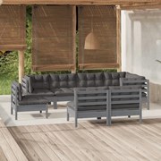 vidaXL 8-delige Loungeset met kussens massief grenenhout grijs