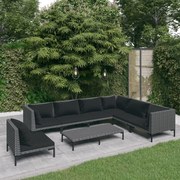 vidaXL 8-delige Loungeset met kussens poly rattan donkergrijs