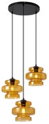 Retro hanglamp zwart met oranje glas 3-lichts - Denise Retro E27 rond Binnenverlichting Lamp