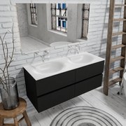 Zaro Sevilla Solid Surface badmeubel 120cm mat zwart geen kraangat met 4 lades dubbele spoelbak