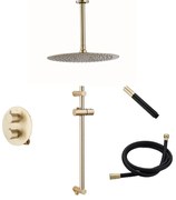 Saniclear Brass Pro inbouw regendouche met 30cm hoofddouche, plafondarm en glijstang geborsteld messing rond