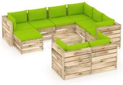 vidaXL 10-delige Loungeset met kussens groen geïmpregneerd hout