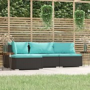 vidaXL 4-delige Loungeset met kussens poly rattan zwart