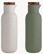 Azijn- en olie-dispenser Essentials van porselein en acaciahout, 2-delig
