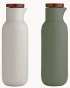 Azijn- en olieflessen Essentials van porselein en acaciahout, 2-delig