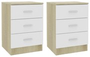 vidaXL Nachtkastjes 2 st 38x35x56 cm bewerkt hout wit en eikenkleurig