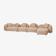 Modulaire Bank Met Chaise Longue Rechts, 4-delig In Chenille Coco Latte Bruin Dikke Chenille - Sklum