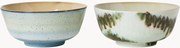 Handgemaakte schalen 70's met reactief glazuur, 2-delig
