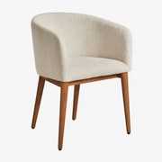 Bunia Gestoffeerde Eetkamerstoel Met Armleuningen Donker Hout & Stof Gebroken Wit - Sklum