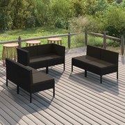 vidaXL 6-delige Loungeset met kussens poly rattan zwart