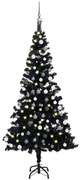 vidaXL Kunstkerstboom met LED's en kerstballen 120 cm PVC zwart