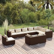 vidaXL 10-delige Loungeset met kussens poly rattan bruin