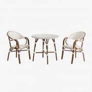 Brielle Bistroset Van Ronde Tafel 80 Cm En 2 Stapelbare Aluminium Tuinstoelen Met Armleuningen Naakt Beige - Gardenia Wit - Sklum