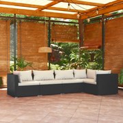 vidaXL 5-delige Loungeset met kussens poly rattan zwart