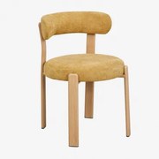 Gestoffeerde Eetkamerstoel Van Ijzer Jolie Bruin – Natuurlijk Hout & Mosterd Chenille - Sklum