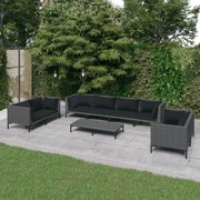 vidaXL 9-delige Loungeset met kussens poly rattan donkergrijs