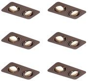 Buitenlamp Set van 6 afgeronde inbouwspots donkerbrons GU10 50mm draai- en kantelbaar IP44 2-lichts - Alberto Modern GU10 IP44 Buitenverlichting Lamp