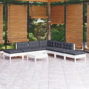 vidaXL 8-delige Loungeset met kussens grenenhout wit