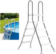 VEVOR roestvrijstalen zwembadladder, draagvermogen 150 kg, A-frame instapladder, veiligheidsladder voor bovengrondse zwembaden met een diepte van 125 cm, instaphulp met 3 antislip treden en platform, zilverkleurig