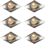 Set van 6 inbouwspots kantelbaar staal vierkant - Edu