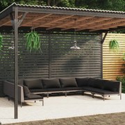 vidaXL 9-delige Loungeset met kussens poly rattan donkergrijs