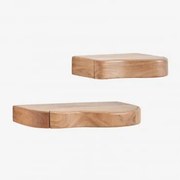 Set Van 2 Wandplanken Met Opbergruimte Van Acaciahout Nireimi ↔︎ 40 Cm - ↔︎ 60 Cm - Sklum