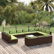 vidaXL 14-delige Loungeset met kussens poly rattan bruin