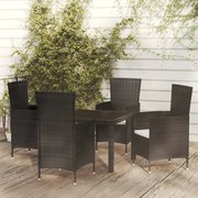 vidaXL 5-delige Tuinset met kussens poly rattan zwart